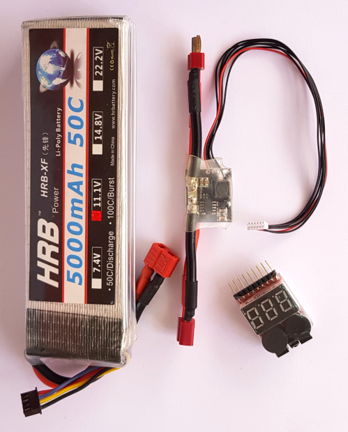 Sistema de alimentación (batería LiPo, módulo de potencia y alarma LiPo)