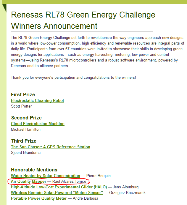 Renesas RL78 Green Energy Challenge